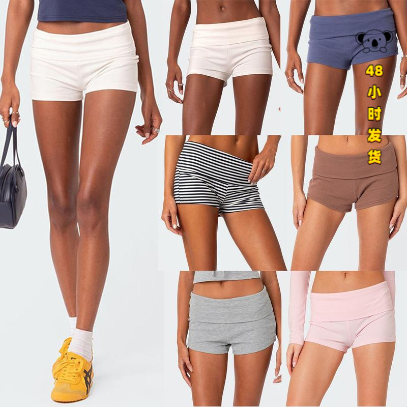 F 96782 Stripe Low Waist Slim Shorts striped low-waist tight casual hot pants