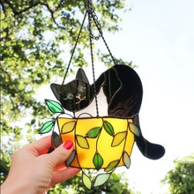 Cute Cat In A Flowerpot Suncatcher�������؈��������ɫ�����