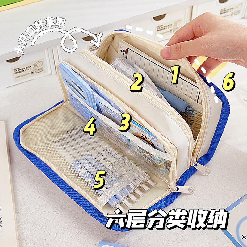 Bolsa de bolígrafo retro retro de alta calidad, alta capacidad para niñas, caja de papelería de alto valor facial, bolsas de papelería para estudiantes de secundaria primaria