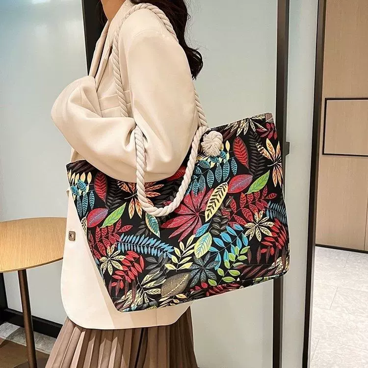 女包2025新款民族风印花大容量单肩包女跨境手提包女帆布包