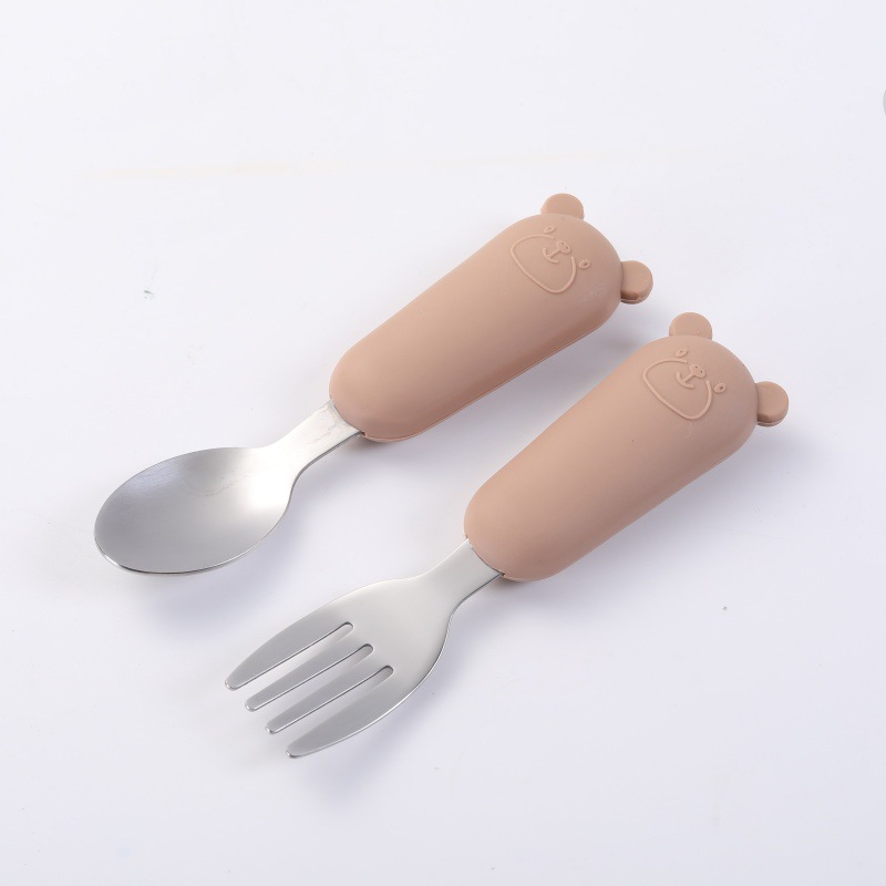 라이트 브라운 (곰 실리콘 스테인리스 포크 + 스푼)