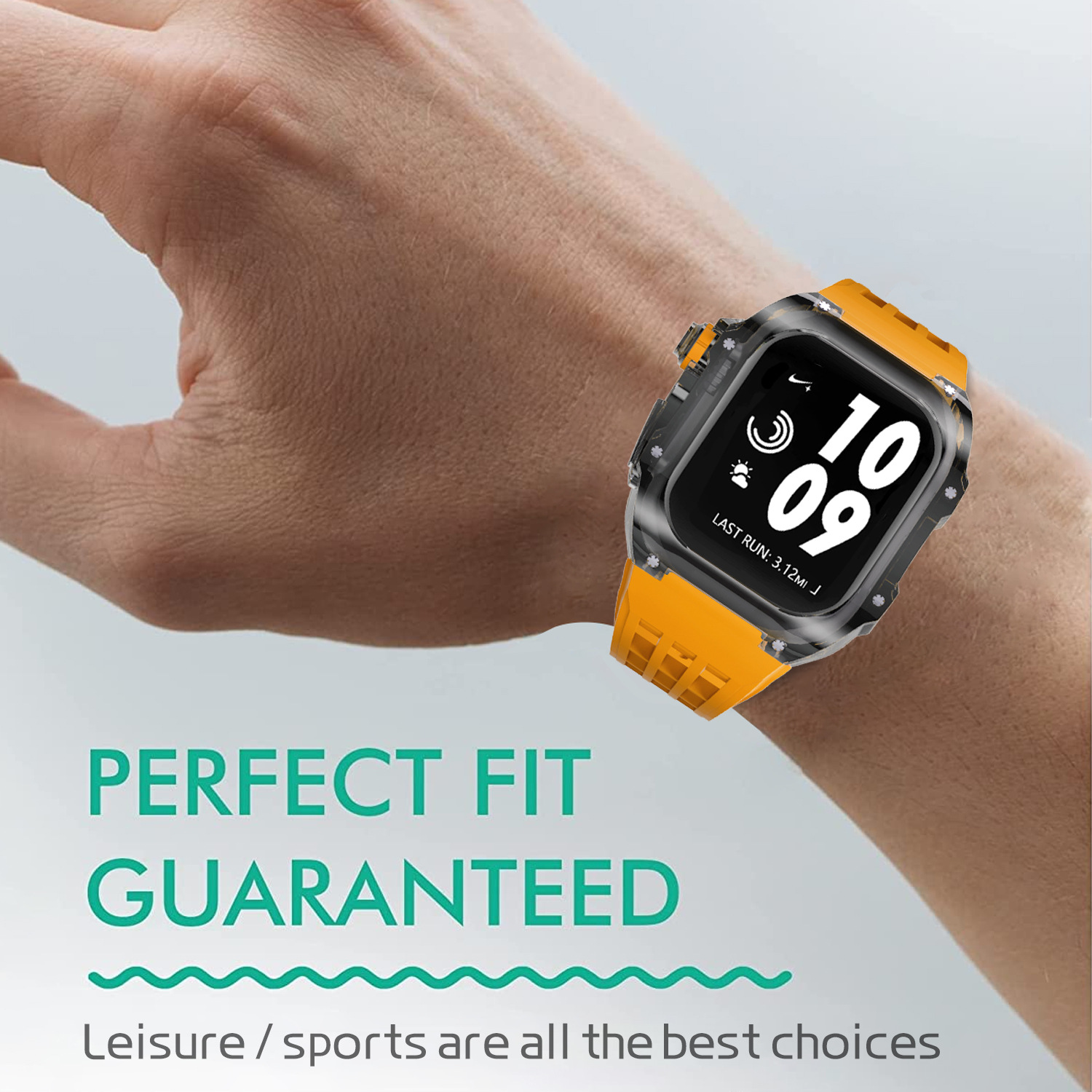 Cristal transparente caja de reloj para Apple Watch modificado reloj caso iWatch8 funda protectora de caucho de flúor Correa 44/45