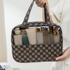 Transparent cosmetic bag, large-capacity swim bag, checkered PU travel organizer, patchwork design, wash bag with a premium, water-resistant finish