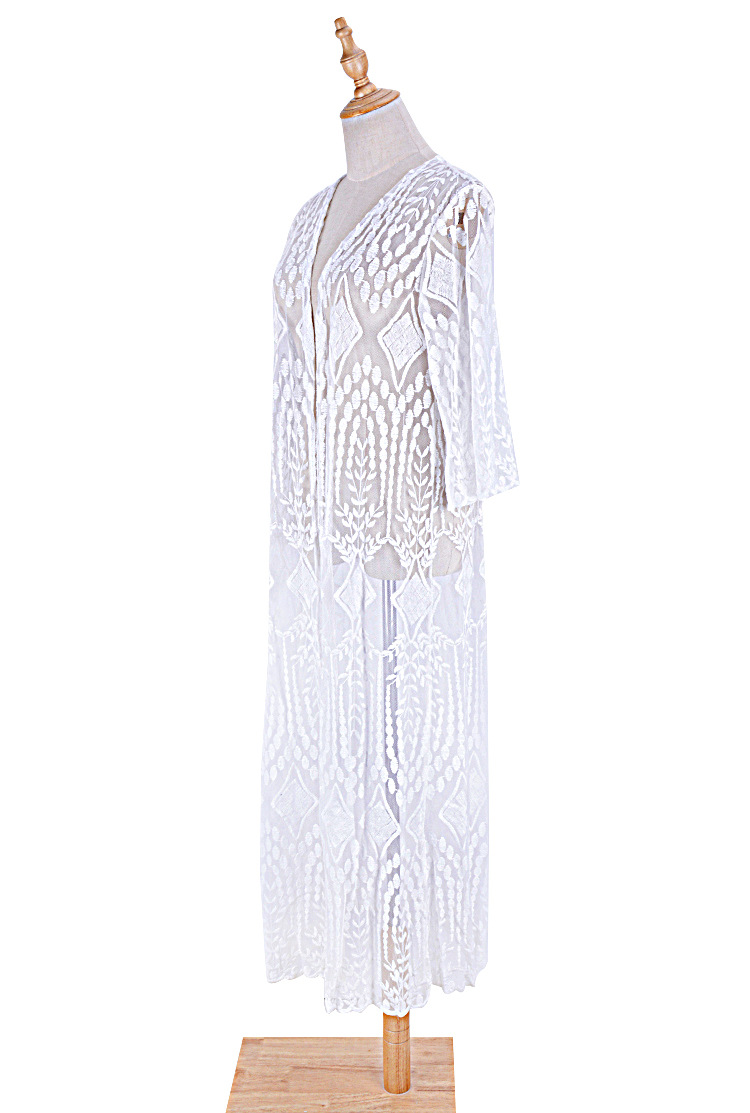 147g Weight White Color Wholesale Sexy Lace Long Cardigan Bikini Blouse Nihaojewelry 6