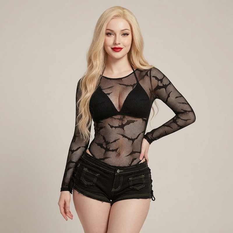 New Halloween cosplay lingerie, cross-border European and American style, sexy sheer mesh top, short and hot New Halloween cosplay lingerie, cross-border European and American style, sexy sheer mesh top, short and hot