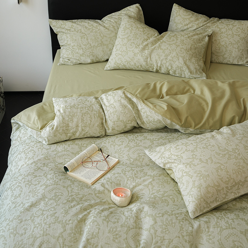 Jacquard de lujo ligero de tres capas de hilo de cama de cuatro piezas de algodón puro algodón invierno sábanas de cama artísticas