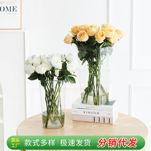 Round Acrylic Flower Bucket for Home Use, Flower Shop Special Flower Care Transparent Bucket, Manufacturer Plastic Simple Flower Vessel