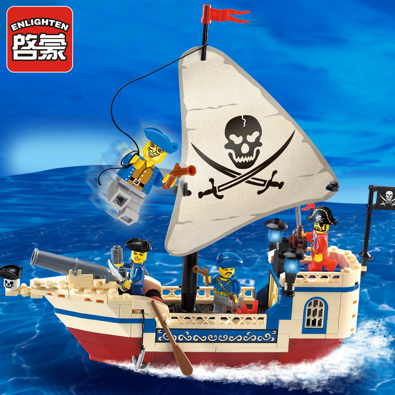 Enlightenment Building Blocks Compatible with Children's Assembled Pirate Ship Boys Educational Assembled Small Particle Pearl Model Toy