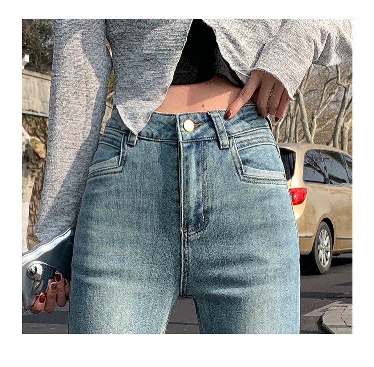 【中国直邮】HEY+JEANS 春季韩系翻边高腰显瘦九分裤 黑色 M