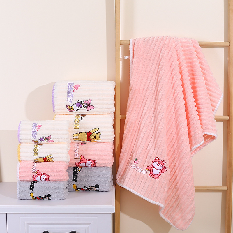 New Style Enlarged and Thickened Striped Bath Towel, Coral Velvet Absorbent Quick-Drying Towel, Winnie Daisy Mickey Bath Towel Set