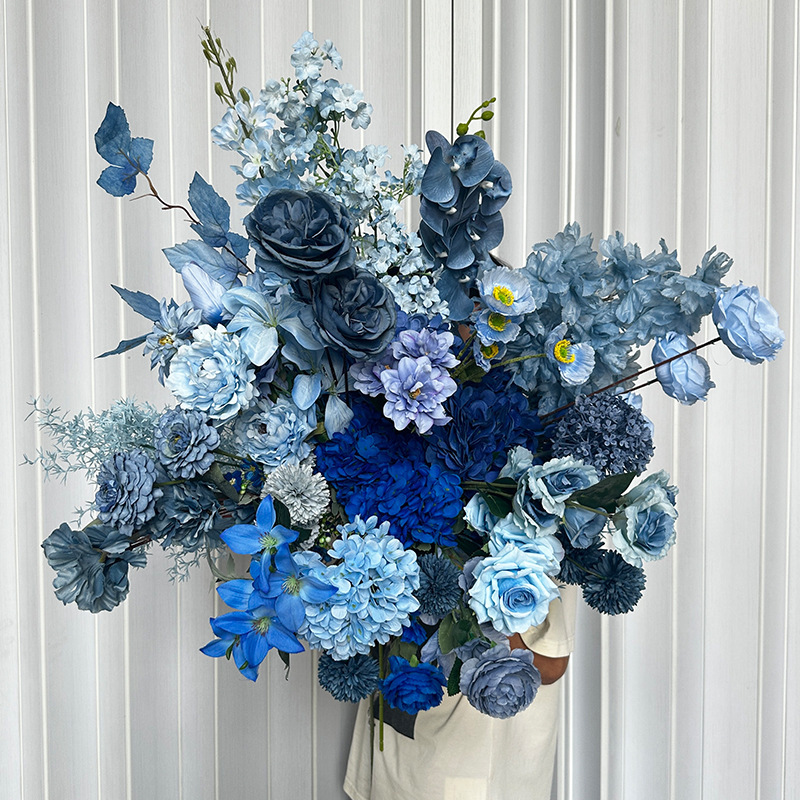 Blue Artificial Flowers for Wedding Flowers, Hotel Ceiling Stage Background Decoration, Artificial Flowers, Roses, Hydrangeas, Artificial Flowers