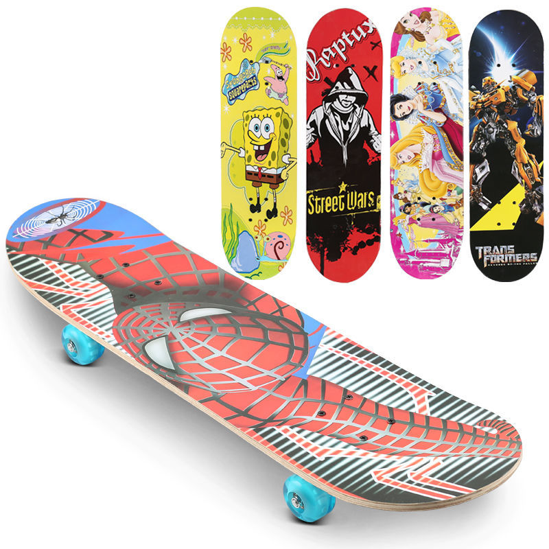 ()儿童滑板四轮初学者滑板车青少年小孩闪光男女双翘板活力板、滑|ms