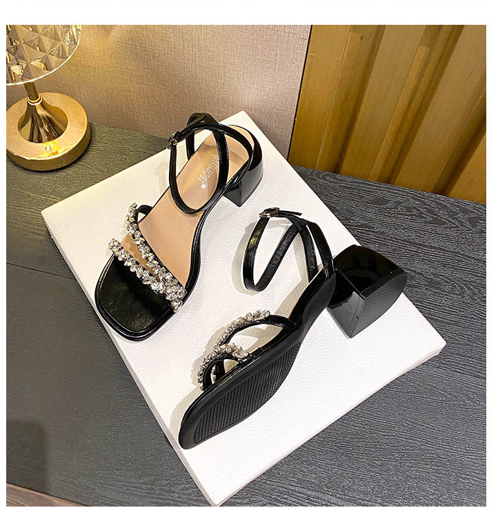 Sandal nữ gót thô 5 cm hở mũi đính đá kiểu Pháp — Màu bạc, Màu mơ, Màu đen chi tiết 20