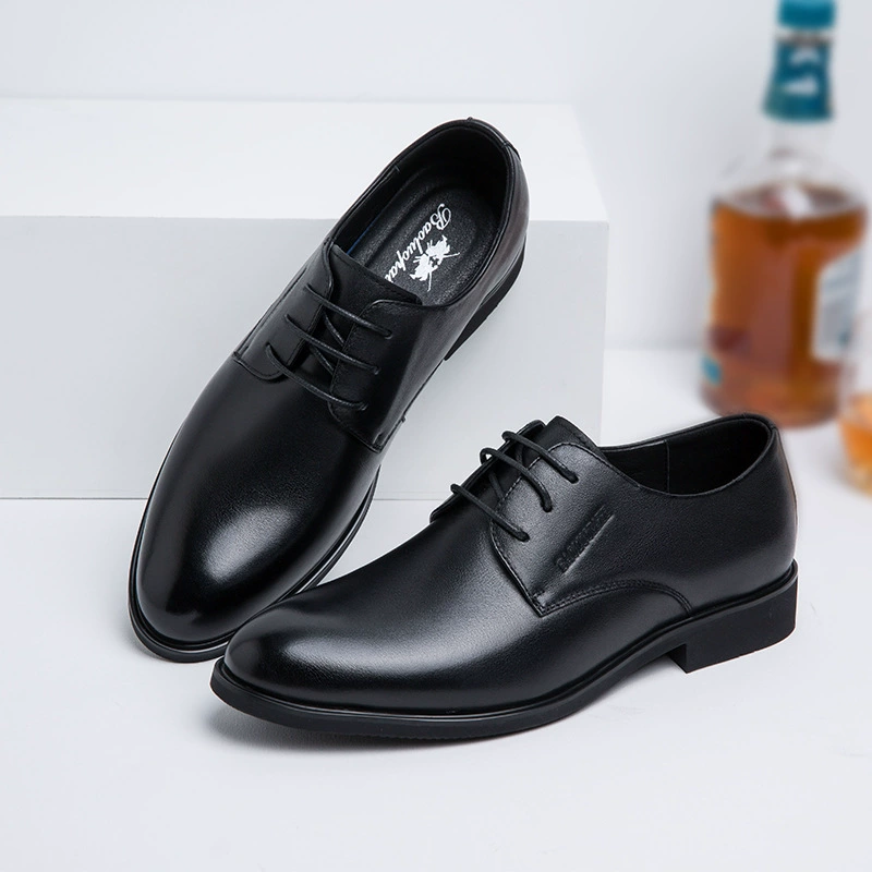 Мужская деловая официальная кожаная обувь, мужская кожаная повседневная мужская обувь, мягкая подошва, дышащая рабочая обувь на шнуровке с круглым носком и мягкой поверхностью