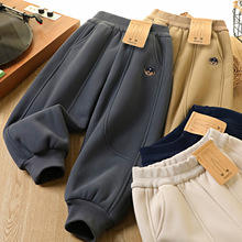 儿童羊羔绒雪地裤加绒加厚现货支持源头厂s中大男童小熊加厚卫裤