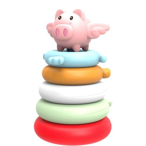 Cross-border baby children's early education Jenga toy rainbow ring baby play bath animal ring 0-3 years old 2