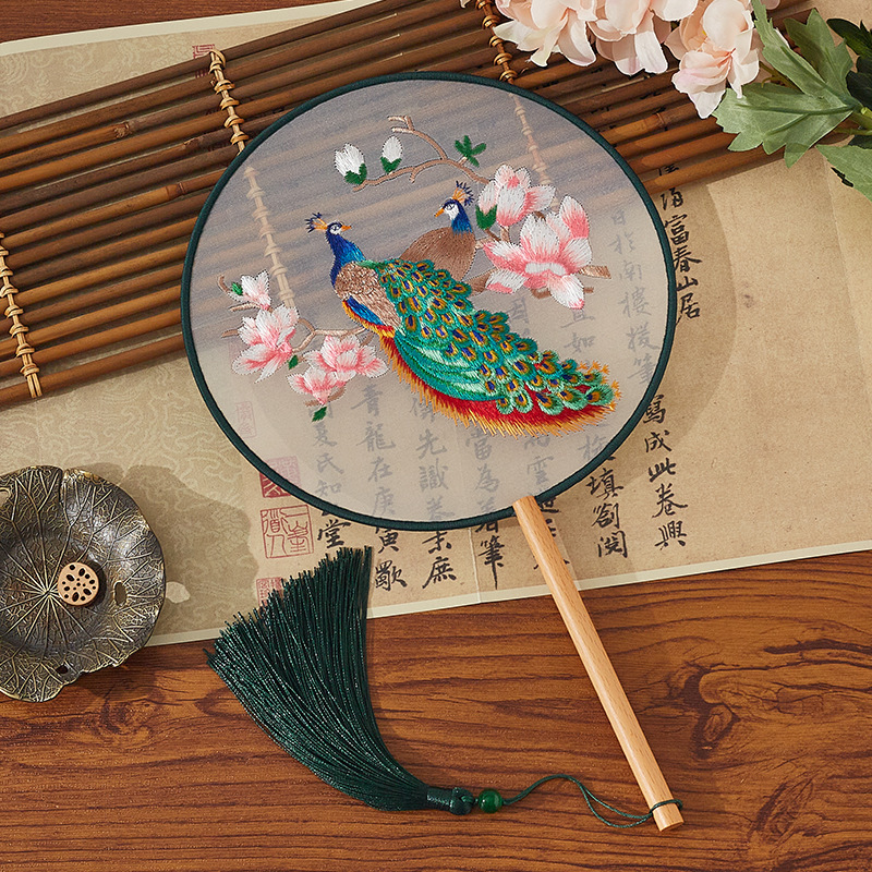Xuanshuo 中国風扇子両面刺繍古代扇子蘇刺繍女性漢服チャイナドレス子供ダンス八枚花びら刺繍|undefined