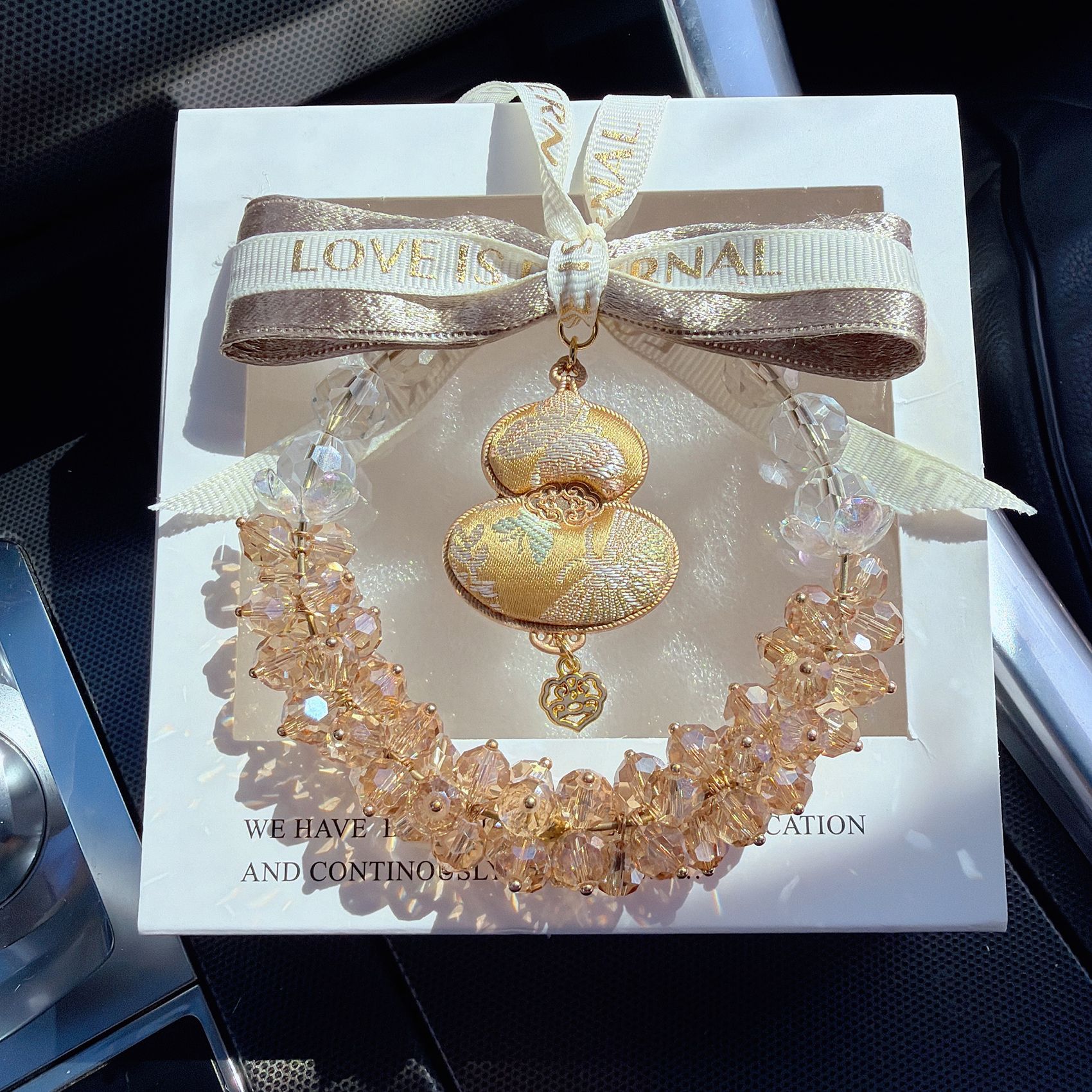 Fulu Car Hanging Ornament with Crystal Gourd and Starry Sky Design for Car Rearview Mirror, Female Driver's Car Interior Decoration