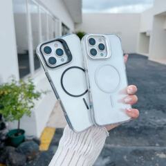 适用苹果17promax手机壳亮彩镜头支架透明磁吸iPhone16防摔保护套