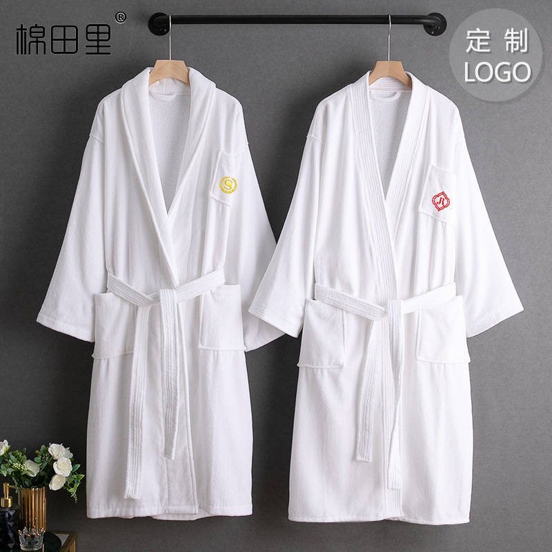 Hotel bathrobe wholesale cotton waffle bathrobe cotton towel material thick absorbent B & B bathrobe with logo Hotel bathrobe wholesale cotton waffle bathrobe cotton towel material thick absorbent B & B bathrobe with logo