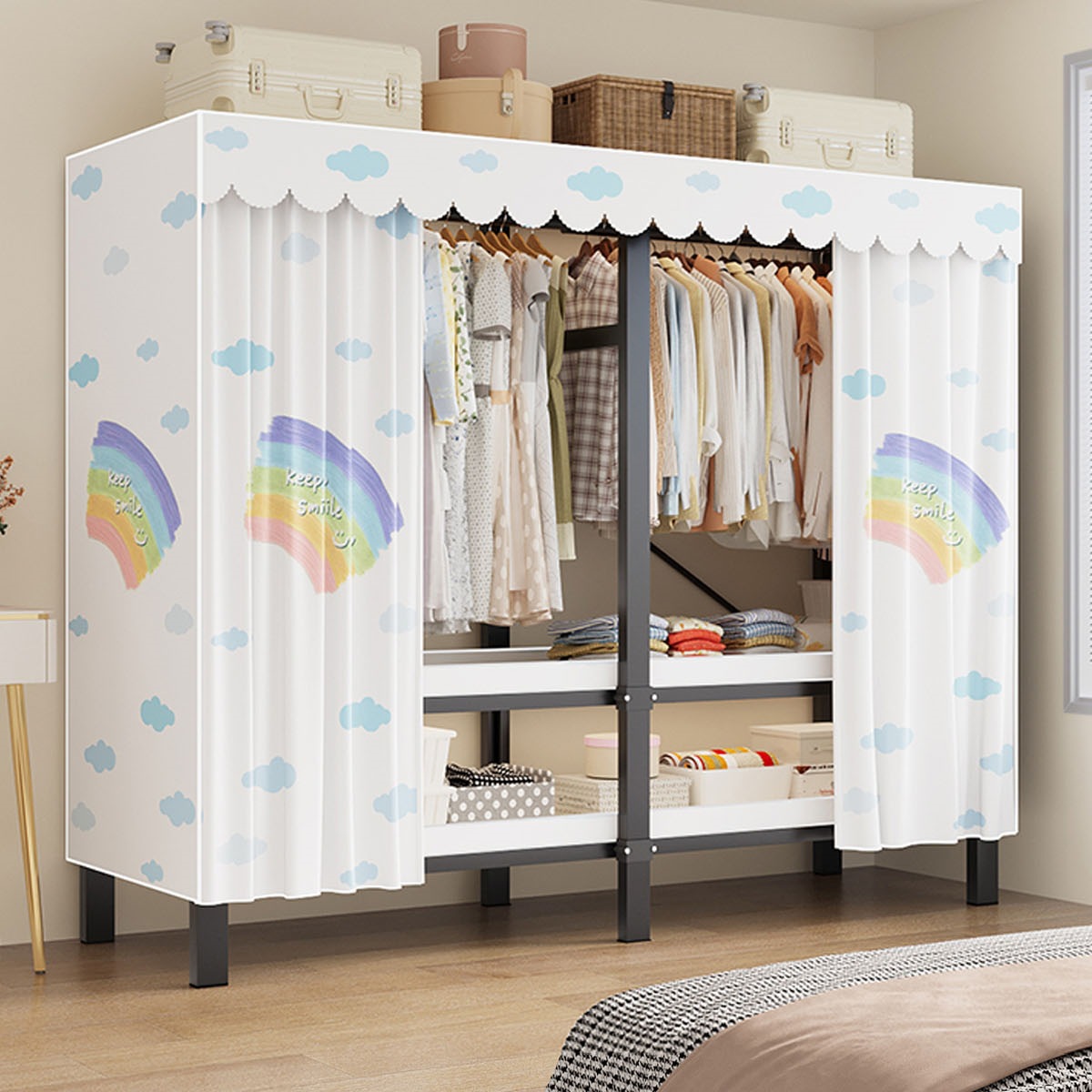 Wardrobe Folding Installation-Free Thickened New All-In-One All-Steel Shelf Simple Assembly Storage Wardrobe