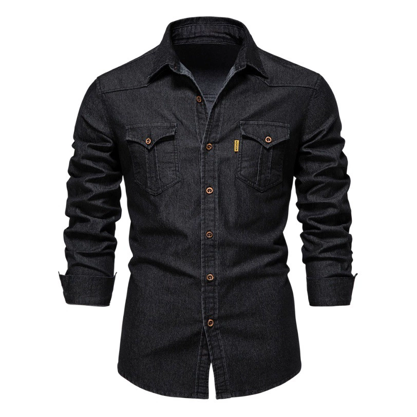 2024 внешняя торговля трансграничная мужская европейская джинсовая рубашка мужской повседневный сплошной цвет мужская рубашка Danning с длинными рукавами