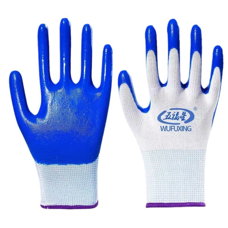 Guantes de seguridad laboral de nitrilo 13 agujas de nylon a prueba de aceite resistente al desgaste con adhesivo al por mayor antideslizante sitio de construcción