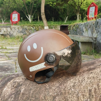 motorcycle four seasons universal safety — Motosiklet kaskı (dəbilqə) - 3c-adult-dark-brown-sunscreen-short-smile-sticker-w