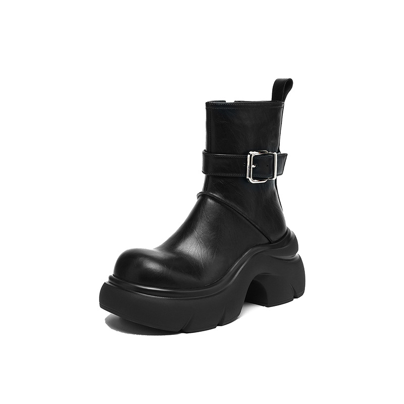 Giày bốt ngắn cổ thấp tăng chiều cao đế dày 7cm da thật khóa kéo mùa thu 2025 — Lớp lót nhung màu nâu, nhung đen, Li đơn màu nâu, Lớp lót đơn màu đen