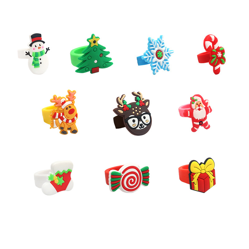 跨境亚马逊 儿童可爱Christmas圣诞节戒指PVC软胶指环玩具礼品