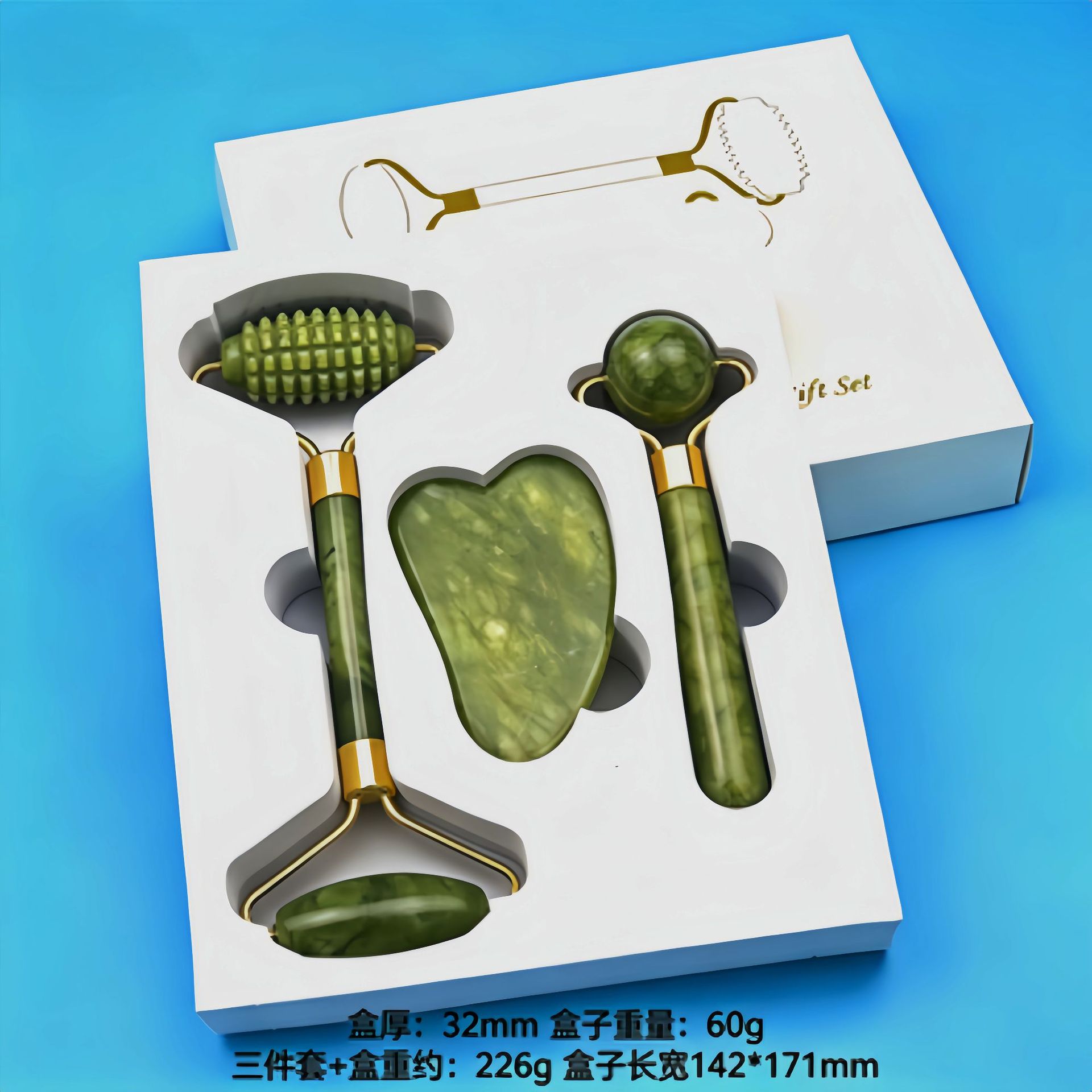 Rodillo Masajeador Facial de Jade de Doble Cabezal Jade Natural manual para masaje facial