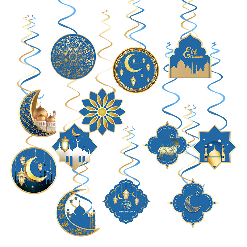 Amazon eid mubarak theme party decoration pendant cross-border Islamic Lent spiral pendant wholesale