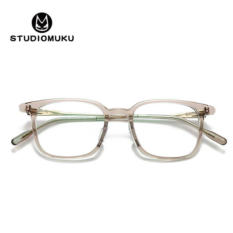 Gafas de madera STUDIOMUKU Marco de gafas de marco cuadrado inesperado Marco de gafas de placa de textura hecha a mano