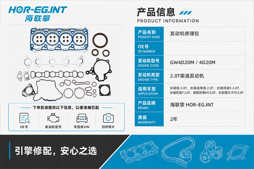 Suitable for Great Wall GW4D20M 1000600XED95 engine full gasket repair kit diesel overhaul kit
