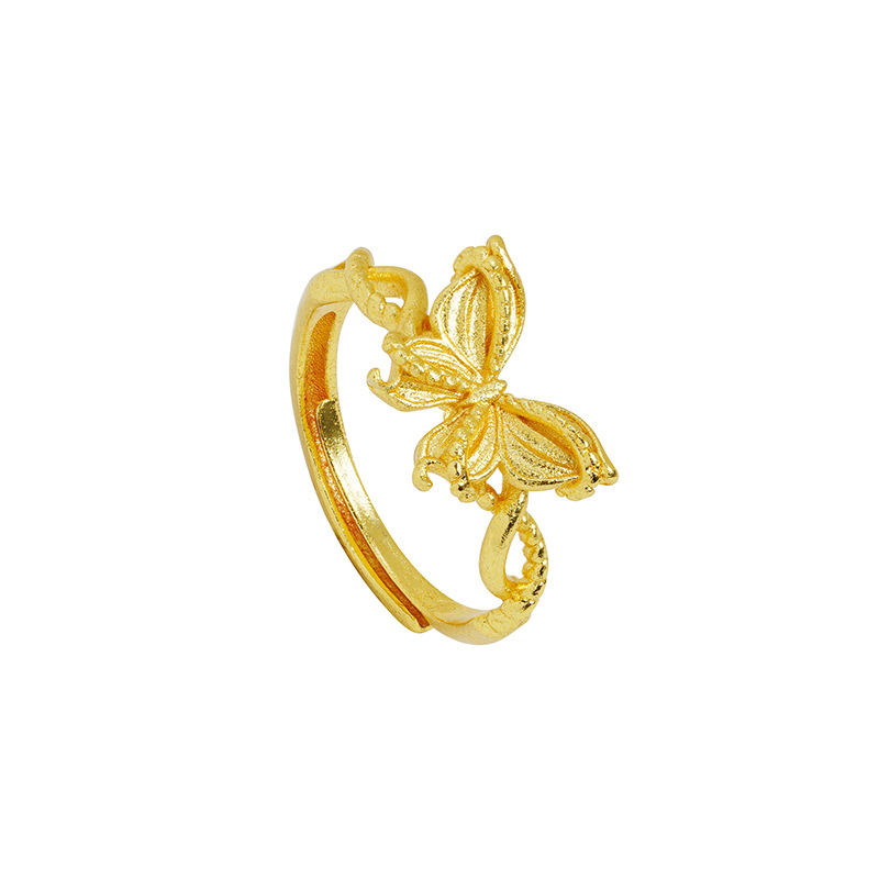 Nuevo anillo de oro de arena de Vietnam, anillo de mariposa de seda de corte, nicho de diseño, joyas al por mayor