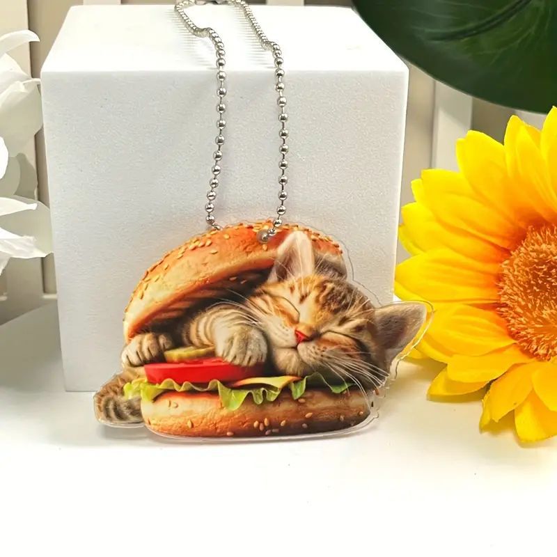 Creativo nuevo personalidad hamburguesas adorable gatito colgante acrílico plano transfronterizo colgante de decoración espejo retrovisor interior