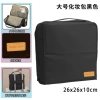 Black cosmetic bag, mirror, suitcase