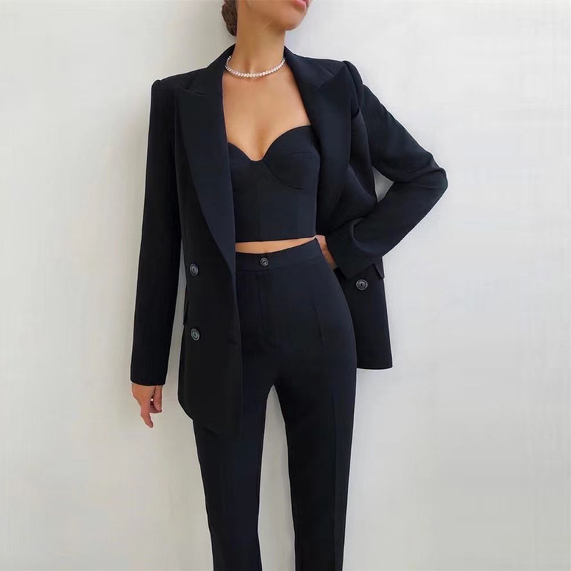22273 In-Stock New Stylish and Elegant Commuter Sexy Professional Women's Blazer, Corset, and Pants Set