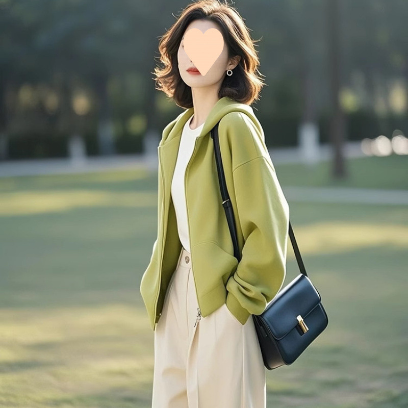 2025火小个子设计感百搭高级小众不撞款绿色卫衣外套女早春新款|undefined