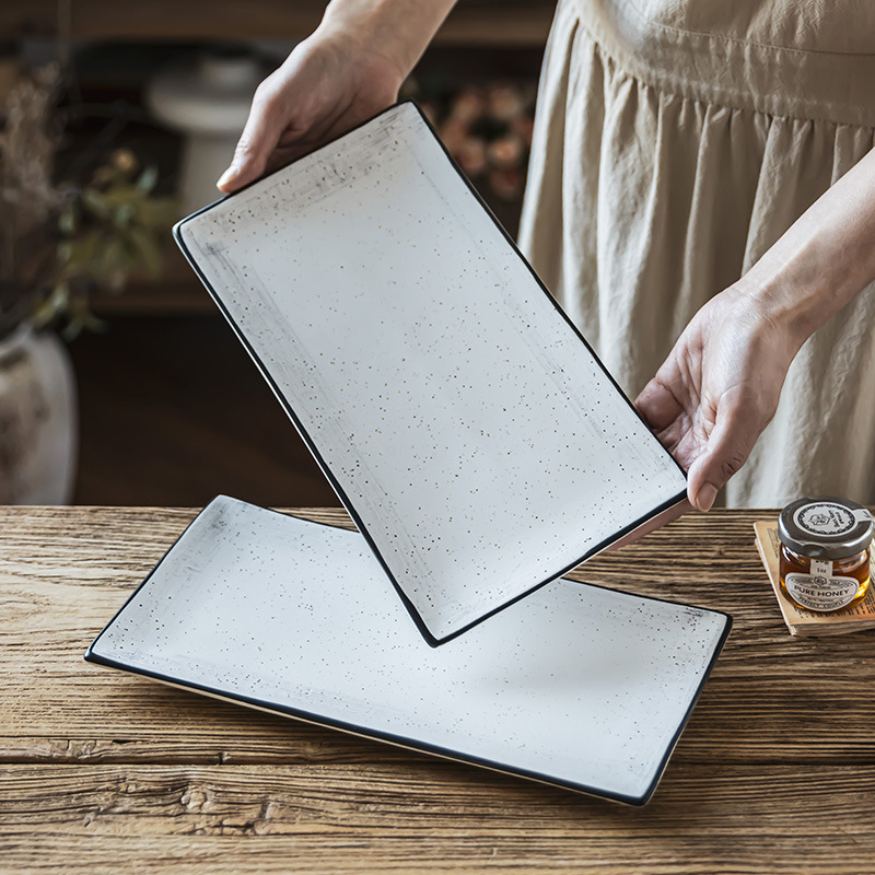 Plato cuadrado de cerámica con trazo japonés Plato rectangular de sushi Plato de restaurante Plato de pescado doméstico Plato de vajilla al por mayor