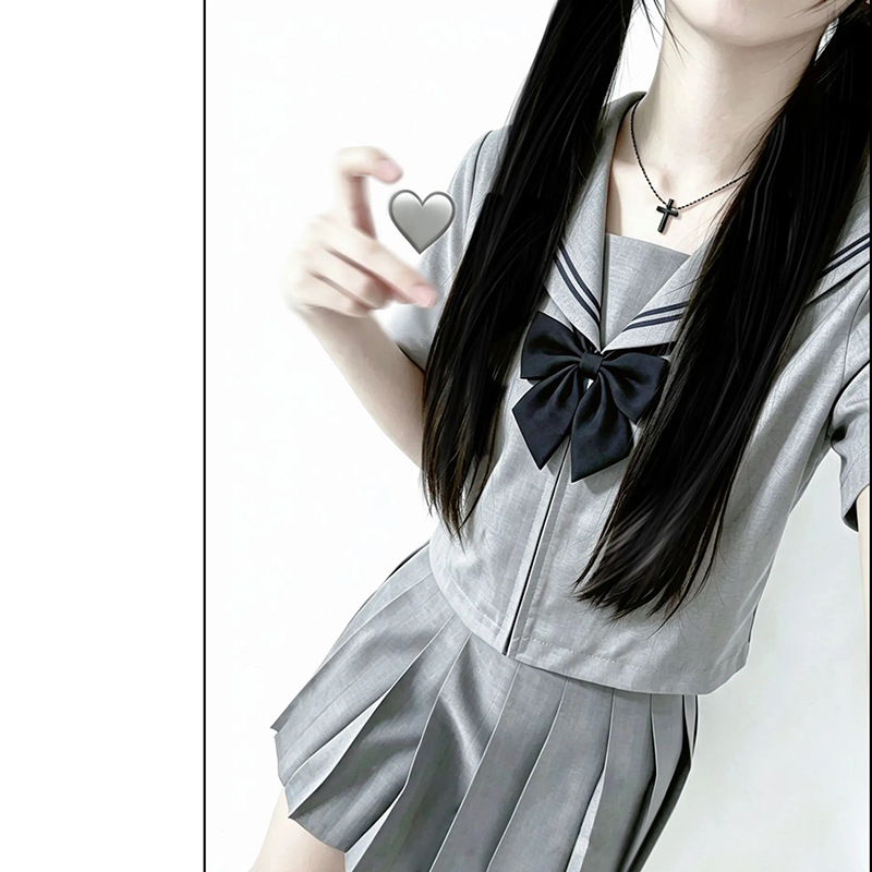 Japanese-Style Three-Piece Jk Uniform Female Sailor Suit Academy Style Short-Sleeve Top Pleated Skirt Set School-Style Sailor Uniform