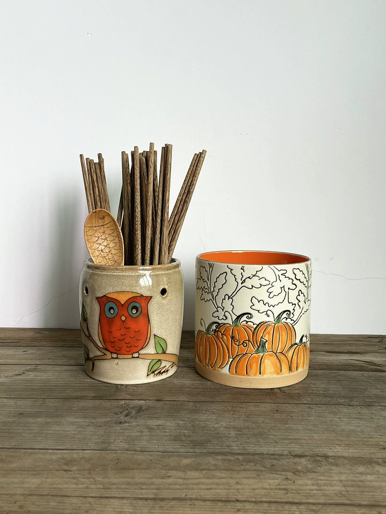 Творческая керамическая палочка для еды клетка клетка инструмент труба ручная роспись ручная ручка ручка большой емкости настольная канцелярская труба гидропонная труба