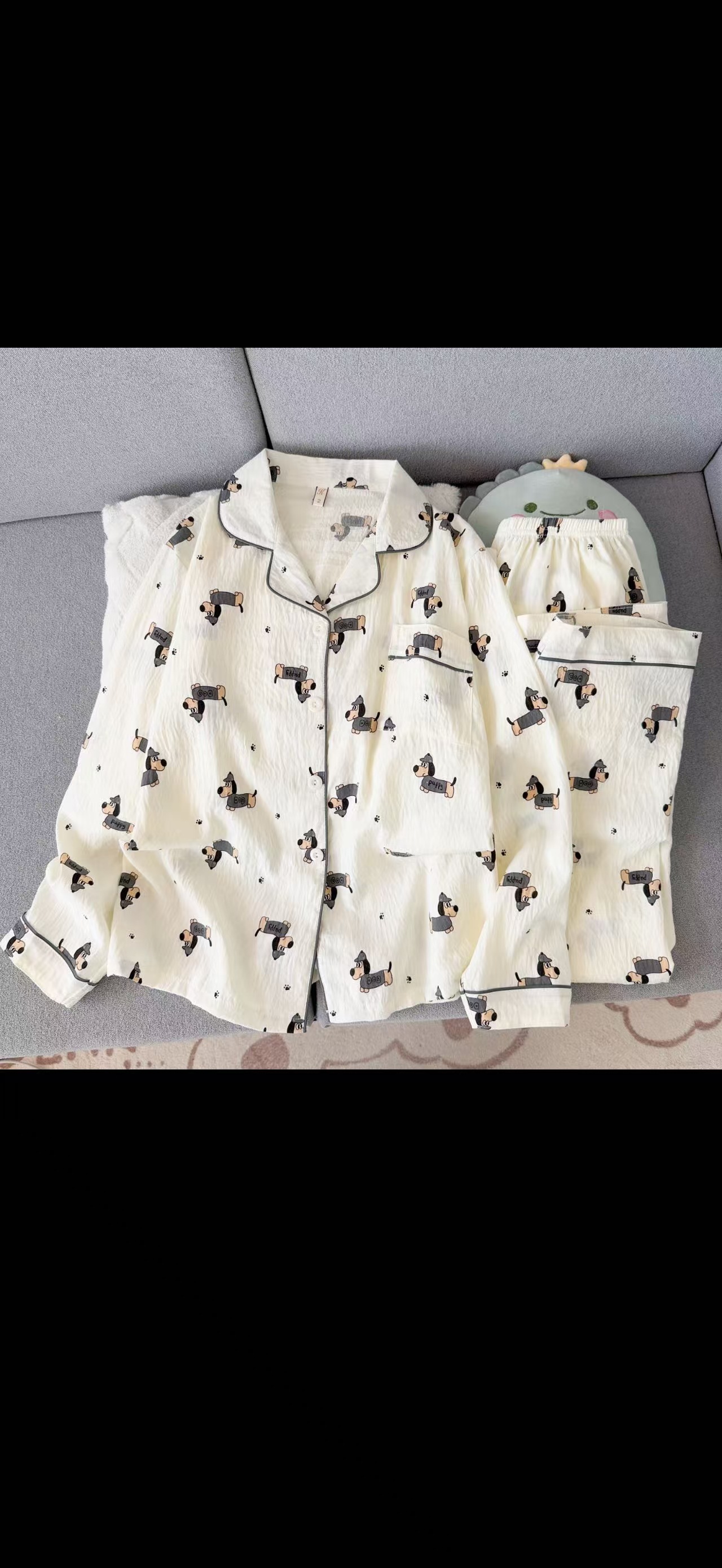 Algodón nublado al por mayor transfronterizo nuevo pijama de niña pantalones de manga larga delgados dulces dibujos animados impresión de ropa para el hogar set