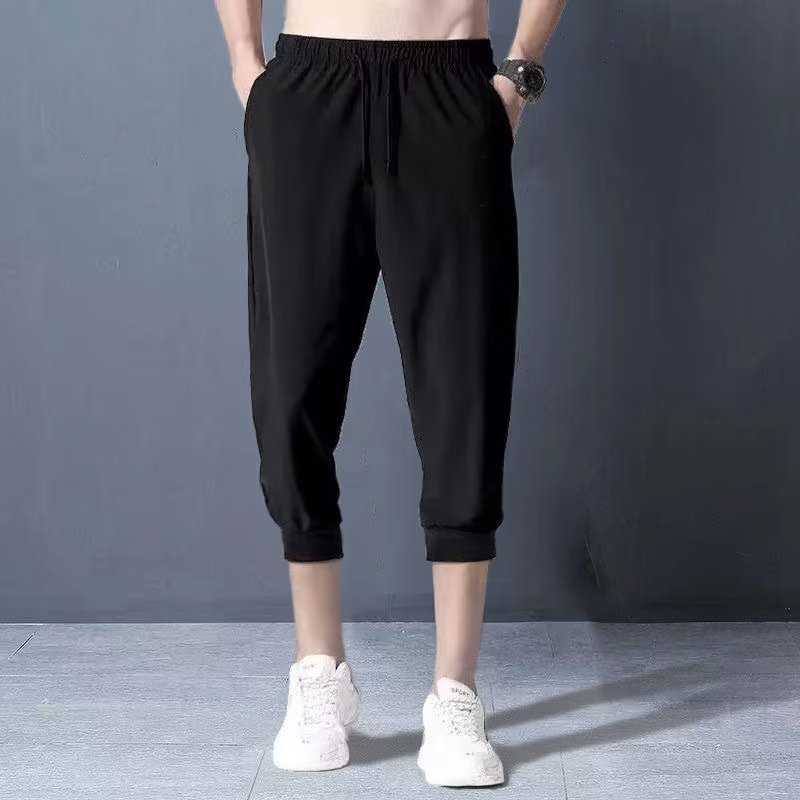 Casual Pants Spring and Summer New Straight Loose Sweatpants Men's Ultra-Thin Stretch Cropped Black Pants Versatile Sports Pants