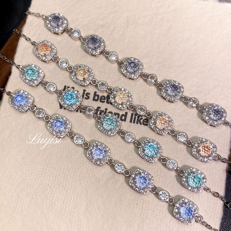 Topaz Fireworks Cut Aquamarine Full Diamond Bracelet Light Luxury Fashion High Carbon Diamond Tanzanite Princess Square Bracelet for Women
