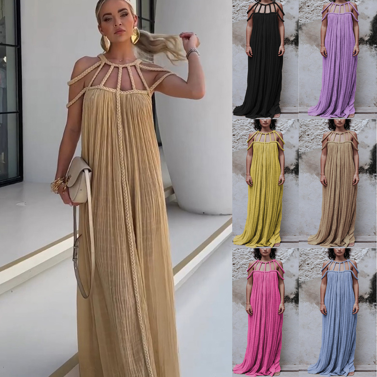 455g Weight Wholesale Women's Sexy Solid Color Holiday Banquet Bar Round Neck Sleeveless Party Dress