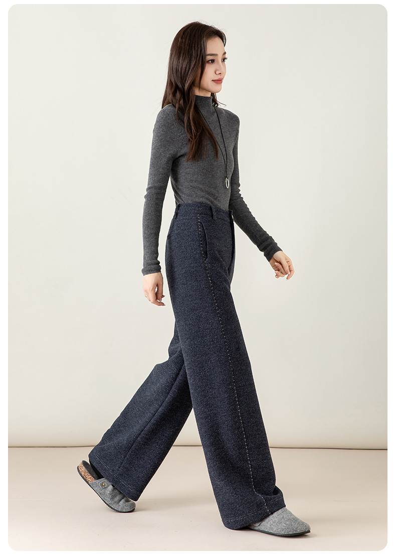 Quần culottes nữ ống rộng dệt kim len phối chỉ trang trí phong cách cổ điển — Xanh da trờicolor chi tiết 28