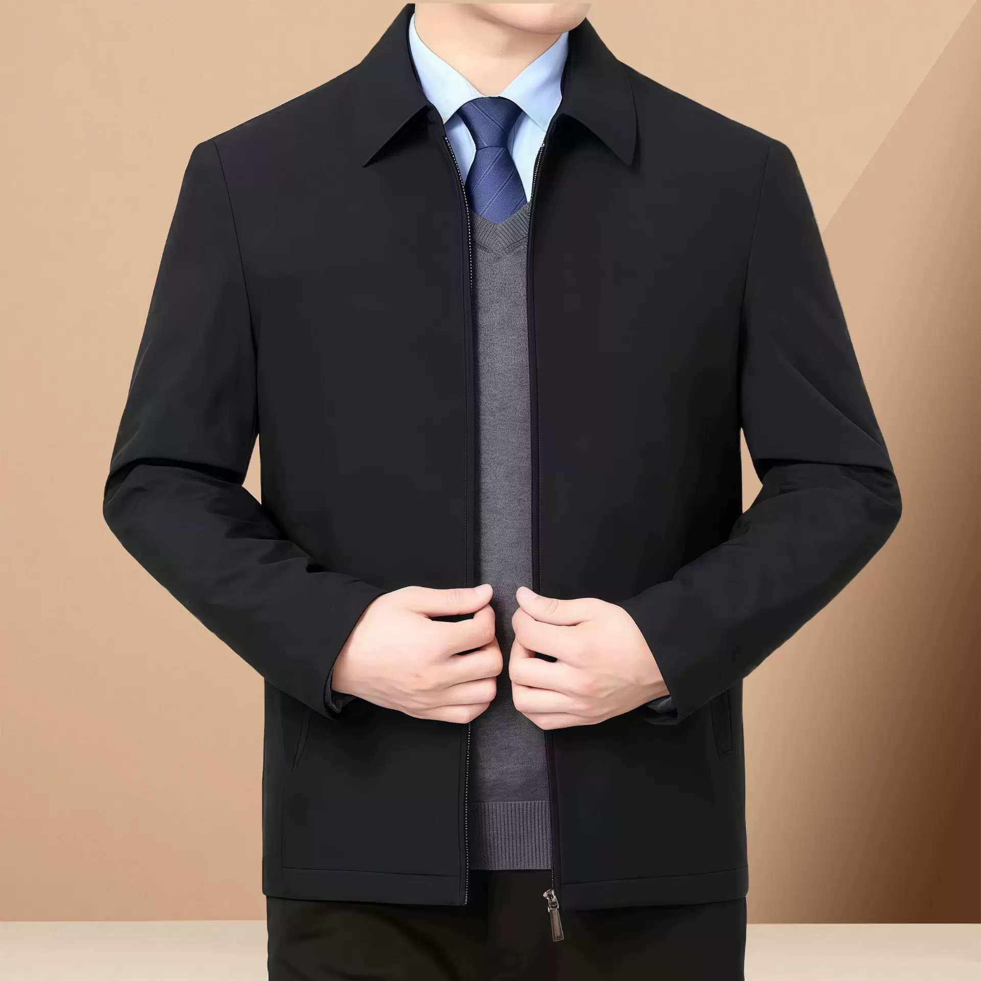 工厂直发春秋夹克休闲外套中老年外套中老年爸爸装行政夹克棉衣男