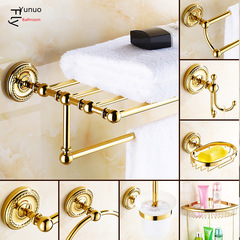 Full Copper Golden Towel Rack Set European Style Bathroom Bath Towel Shelf Bathroom Hardware Bathroom Accessories Set