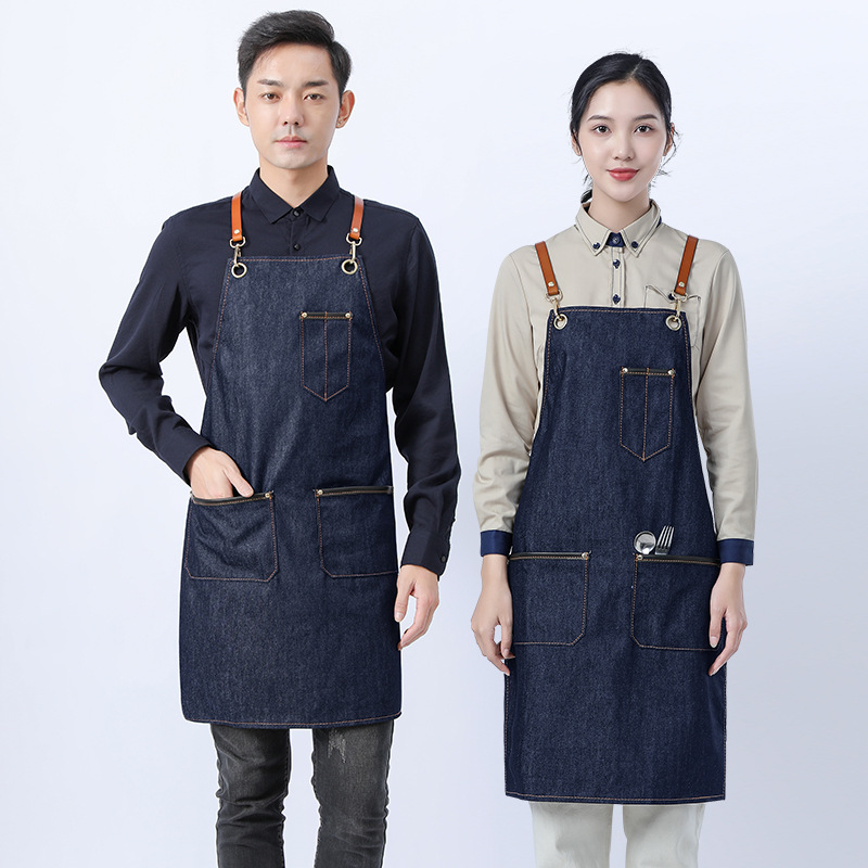 Cross-border denim logotipo personalizado coreano pintura de cocina de estilo occidental manicura jardinería café ropa de trabajo delantal